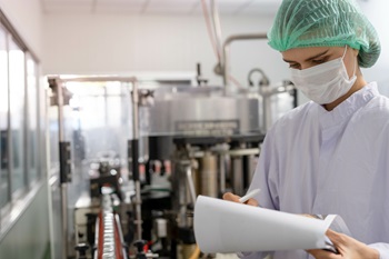 person with paper in factory