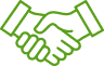 Green line icon of a handshake